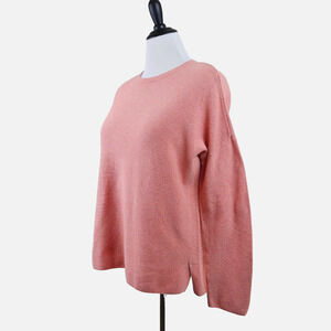 J Jill Size M Cotton Fine Knit Sweater Drop Shoulder Peach Pink